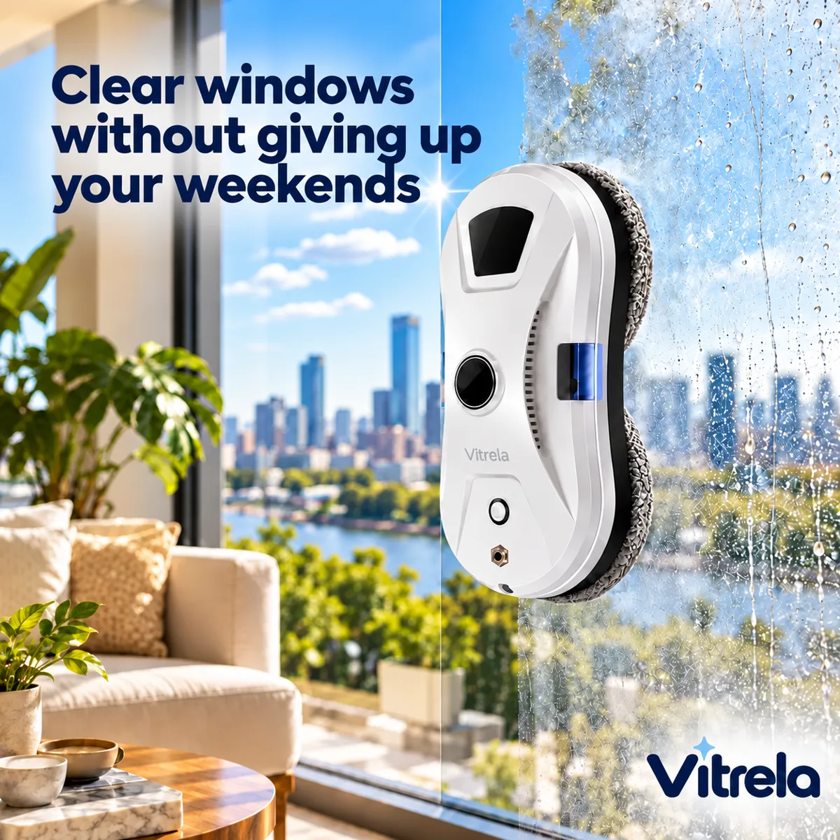 Vitrela window cleaning robot cleaning a window in an Australian home