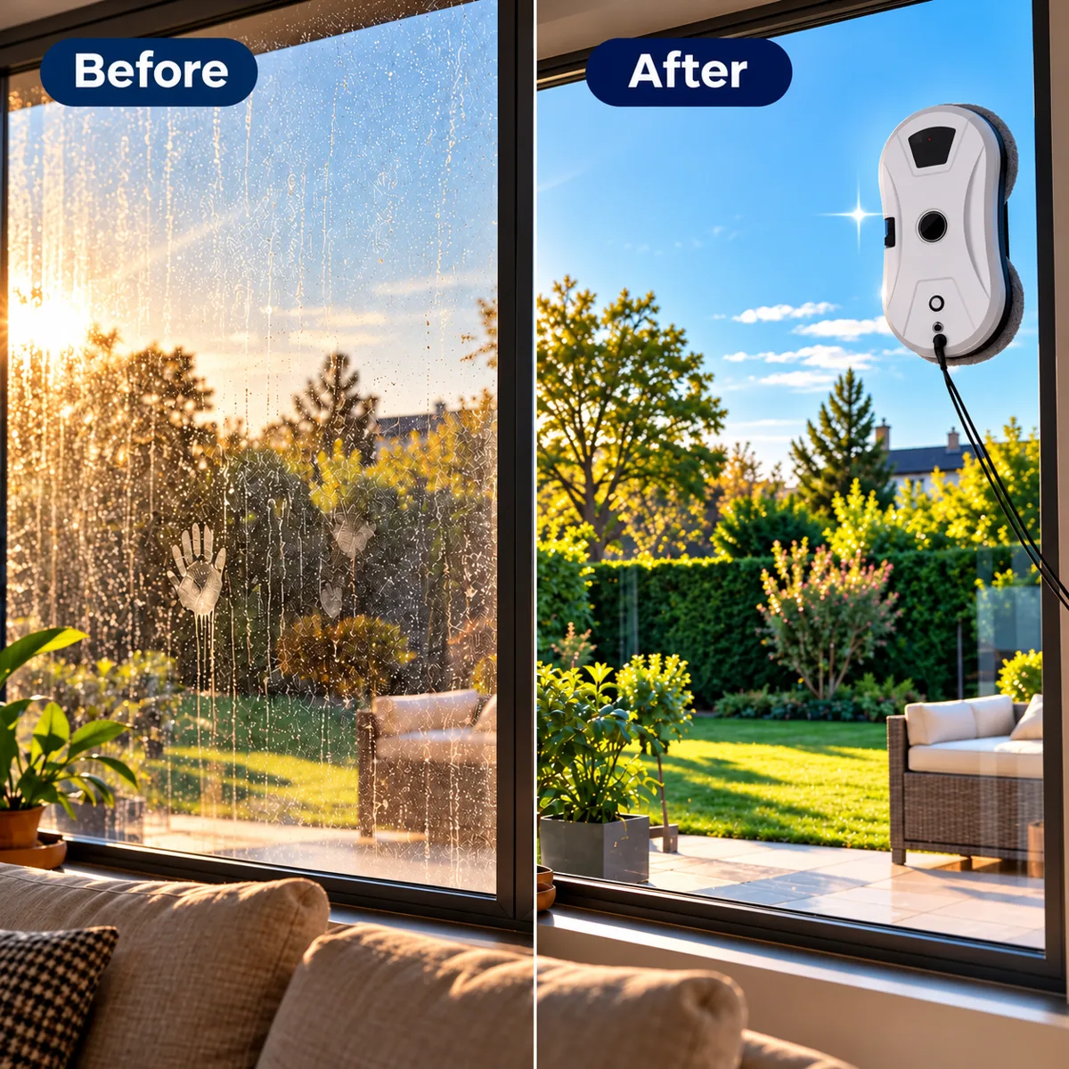 Before and after Vitrela cleaned a sliding glass door